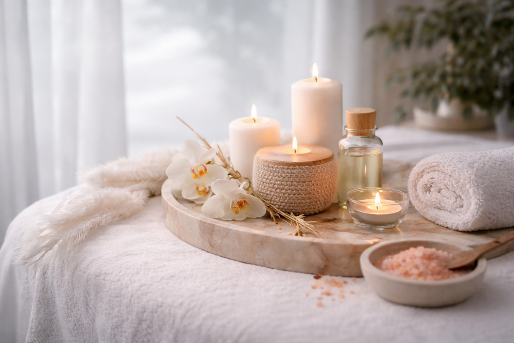 Serene spa essentials on a marble tray